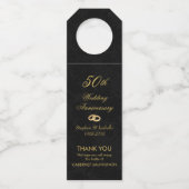 Elegant Goud op Zwart 50ste Bruiloft Jubileum Flessenhanger (Voorkant)
