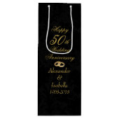 Elegant Goud op Zwart 50ste Bruiloft Jubileum Wijn Cadeautas (Voorkant)