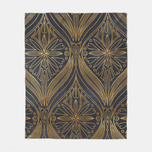 Elegant goud op zwart damast patroon fleece deken