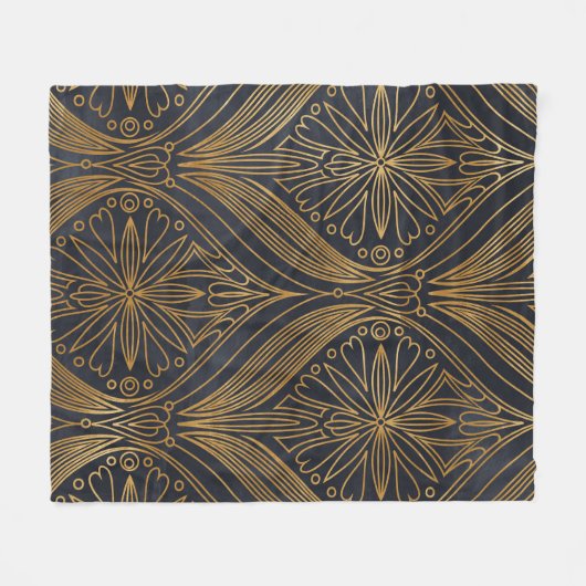 Elegant goud op zwart damast patroon fleece deken (Voorkant (Horizontaal))