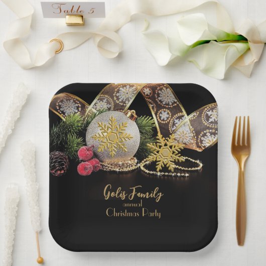 Elegant Goud op Zwart Kerstfeest Papieren Bordje (Huwelijk)