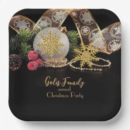 Elegant Goud op Zwart Kerstfeest Papieren Bordje