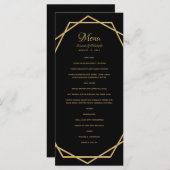 Elegant Goud op Zwart Modern Geometrisch Bruiloft Menu (Voorkant / Achterkant)