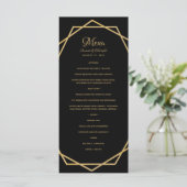 Elegant Goud op Zwart Modern Geometrisch Bruiloft Menu (Staand voorkant)