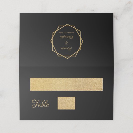 Elegant Goud op Zwart Modern Geometrisch Bruiloft Plaatskaartje (Buitenkant ongevouwen)