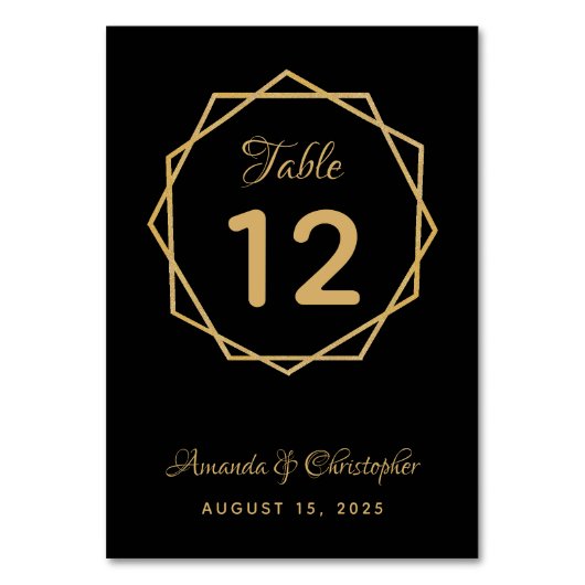 Elegant Goud op Zwarte Moderne Geometrische Trouw Kaart (Achterkant)