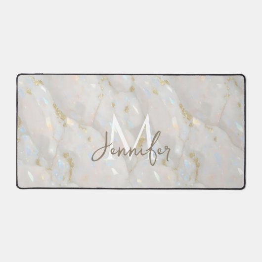 Elegant goud opaal steen marmer monogram bureaumat (Voorkant)