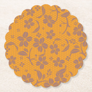 Elegant goud oranje kanten ontwerp kartonnen onderzetters