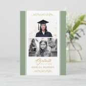 Elegant Goud Ornament Afstuderen 2 Foto Kaart (Staand voorkant)