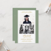 Elegant Goud Ornament Afstuderen 2 Foto Kaart (Voorkant / Achterkant in situ)