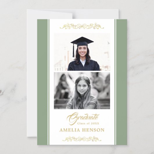 Elegant Goud Ornament Afstuderen 2 Foto Magnetisch Magnetische Uitnodiging (Voorkant)