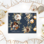 Elegant Goud Ornamenten blauw Kerst Kaart