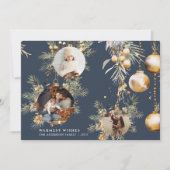 Elegant Goud Ornamenten blauw Kerst Kaart (Voorkant)