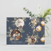 Elegant Goud Ornamenten blauw Kerst Kaart (Staand voorkant)