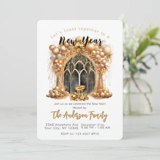 Elegant & Goud Oudejaarsfeest Kaart (Staand voorkant)