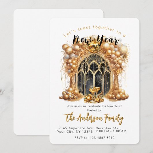 Elegant & Goud Oudejaarsfeest Kaart (Voorkant / Achterkant)