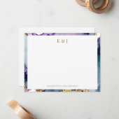 Elegant Goud Paar Initialen Alcohol Ink Border Notitiekaartje (Voorkant / Achterkant in situ)