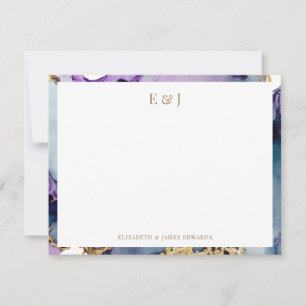 Elegant Goud Paar Initialen Alcohol Ink Border Notitiekaartje