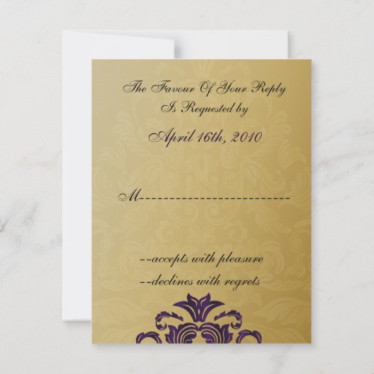 Elegant goud paarse bruiloft RSVP (Achterkant)