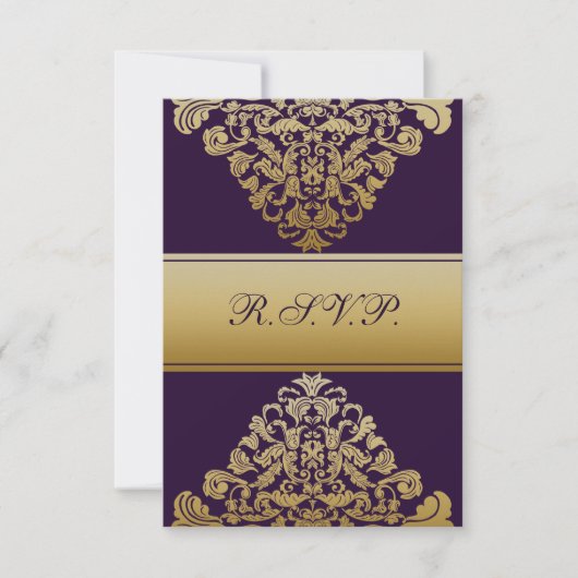 Elegant goud paarse bruiloft RSVP Standaard 3,5 x  (Voorkant)