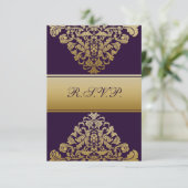 Elegant goud paarse bruiloft RSVP Standaard 3,5 x  (Staand voorkant)