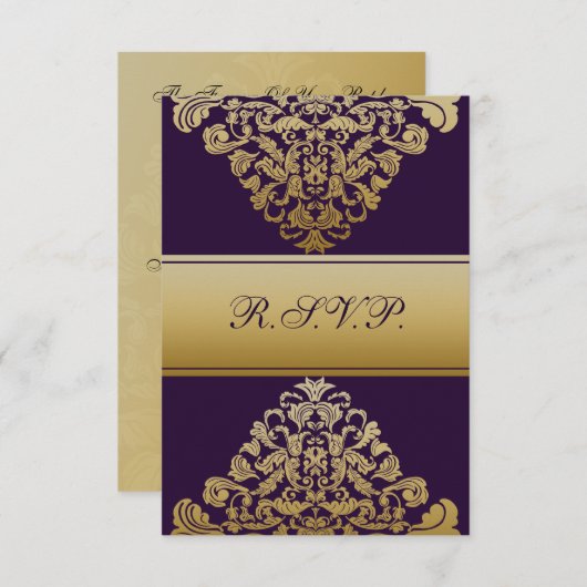 Elegant goud paarse bruiloft RSVP Standaard 3,5 x  (Voorkant / Achterkant)