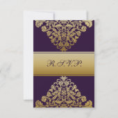 Elegant goud paarse bruiloft RSVP Standaard 3,5 x  Kaartje (Voorkant)