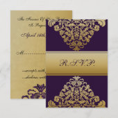 Elegant goud paarse bruiloft RSVP Standaard 3,5 x Kaartje (Voorkant / Achterkant)