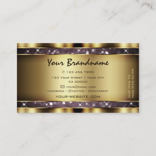 Elegant Goud  Paarse Glitter Sparkle Stars Visitekaartje (Achterkant)