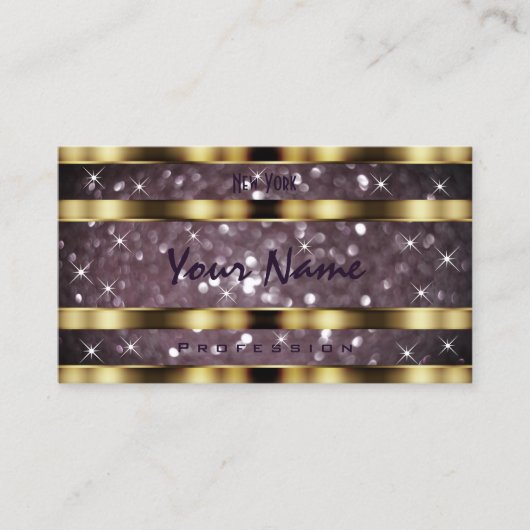 Elegant Goud  Paarse Glitter Sparkle Stars Visitekaartje (Voorkant)