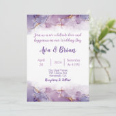 Elegant Goud Paarse Marmeren Waterverf Bruiloft Kaart (Staand voorkant)