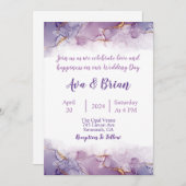 Elegant Goud Paarse Marmeren Waterverf Bruiloft Kaart (Voorkant / Achterkant)