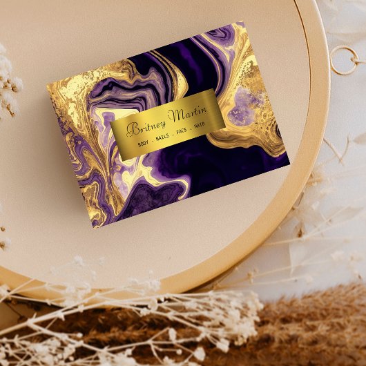 Elegant goud & paarse visitekaartje