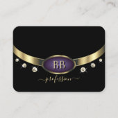 Elegant Goud Paarse Zwart met Initialen Diamanten Visitekaartje (Voorkant)