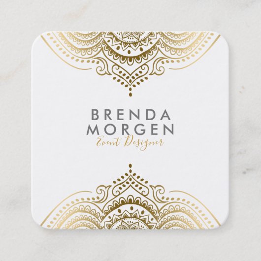 Elegant Goud Paisley Mandala Vierkante Visitekaartje (Voorkant)