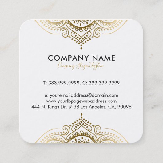 Elegant Goud Paisley Mandala Vierkante Visitekaartje (Achterkant)