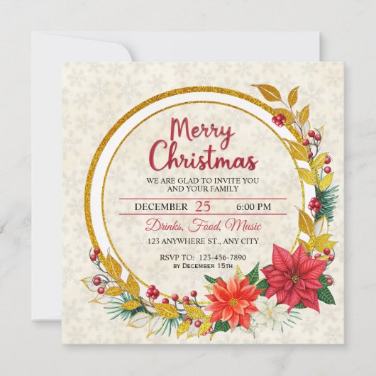 Elegant Goud & Poinsettia Kerstfeest (Voorkant)