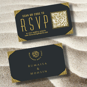 Elegant Goud QR Code RSVP Islamitische Bruiloft We Informatiekaartje