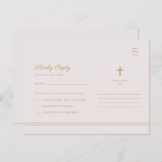 Elegant Goud Religieus Doopsel & Doopsel RSVP Briefkaart (Voorkant / Achterkant)