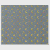 Elegant Goud Rendier Blauw Kerstvakantie Cadeaupapier (Vlak)