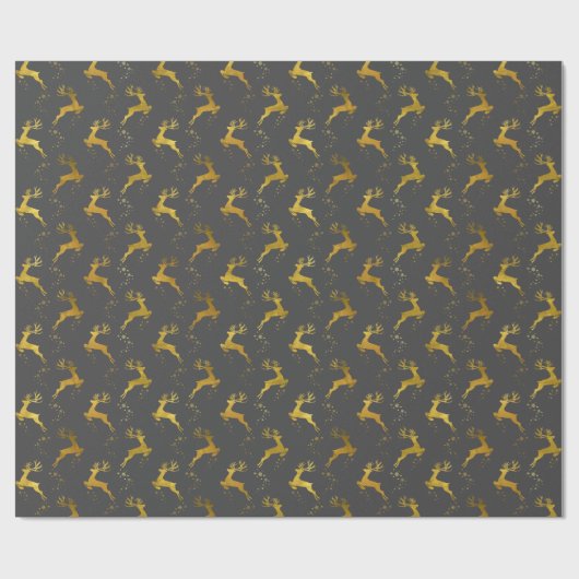 Elegant Goud Rendier Charcoal Kerstvakantie Cadeaupapier (Vlak)