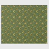 Elegant Goud Rendier Groene Kerstvakantie Cadeaupapier (Vlak)
