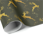 Elegant Goud Rendier Groene Kerstvakantie Cadeaupapier (Rol Hoek)