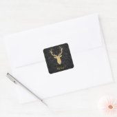 Elegant goud rendier hoofd silhouet zwart damast vierkante sticker (Envelop)