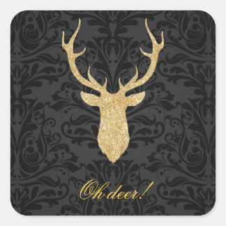 Elegant goud rendier hoofd silhouet zwart damast vierkante sticker