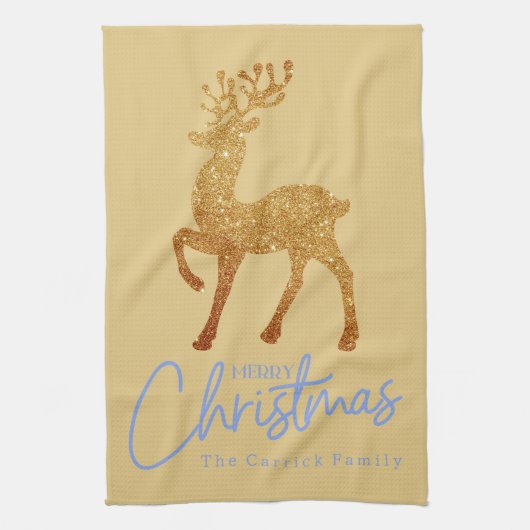 Elegant goud rendier vrolijk kerstscript theedoek (Verticaal)