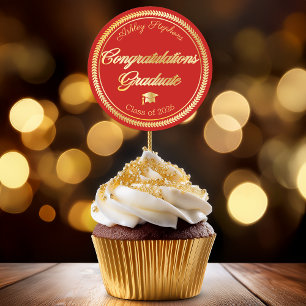 Elegant Goud   Rode Graduatenhoed Klas van 2026 Ronde Sticker