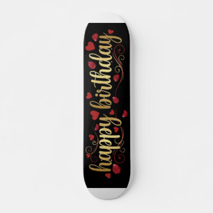 Elegant Goud & Rode Hart Gelukkig Verjaardag Roman Persoonlijk Skateboard