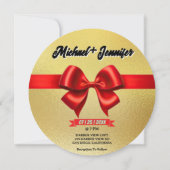 Elegant Goud & Rode Lint Custom Foto Bruiloft Save The Date (Achterkant)