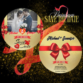 Elegant Goud & Rode Lint Custom Foto Bruiloft Save The Date